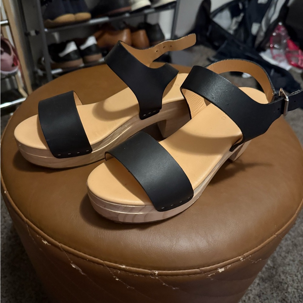 Black Leather Women's Sandals
